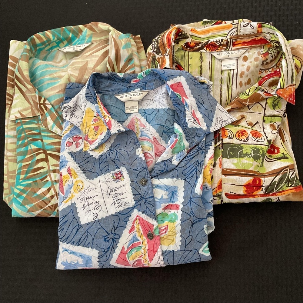 Allison Daley Shirts Womens 24W Lot Of 3 Multicolor Floral Short Sleeve Plus